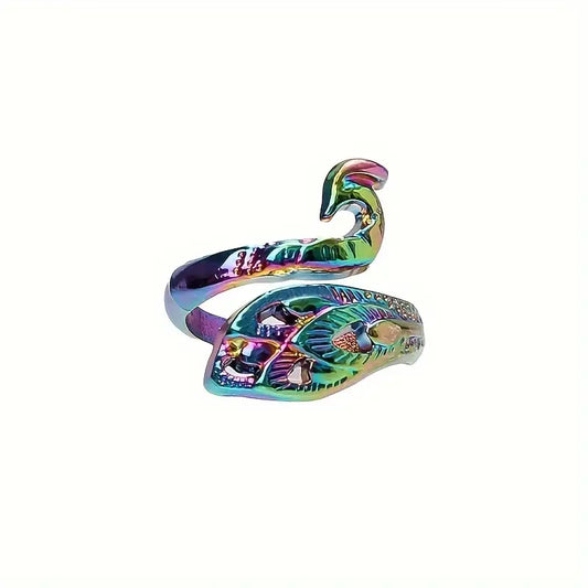 Adjustable Crochet Ring - Peacock - small